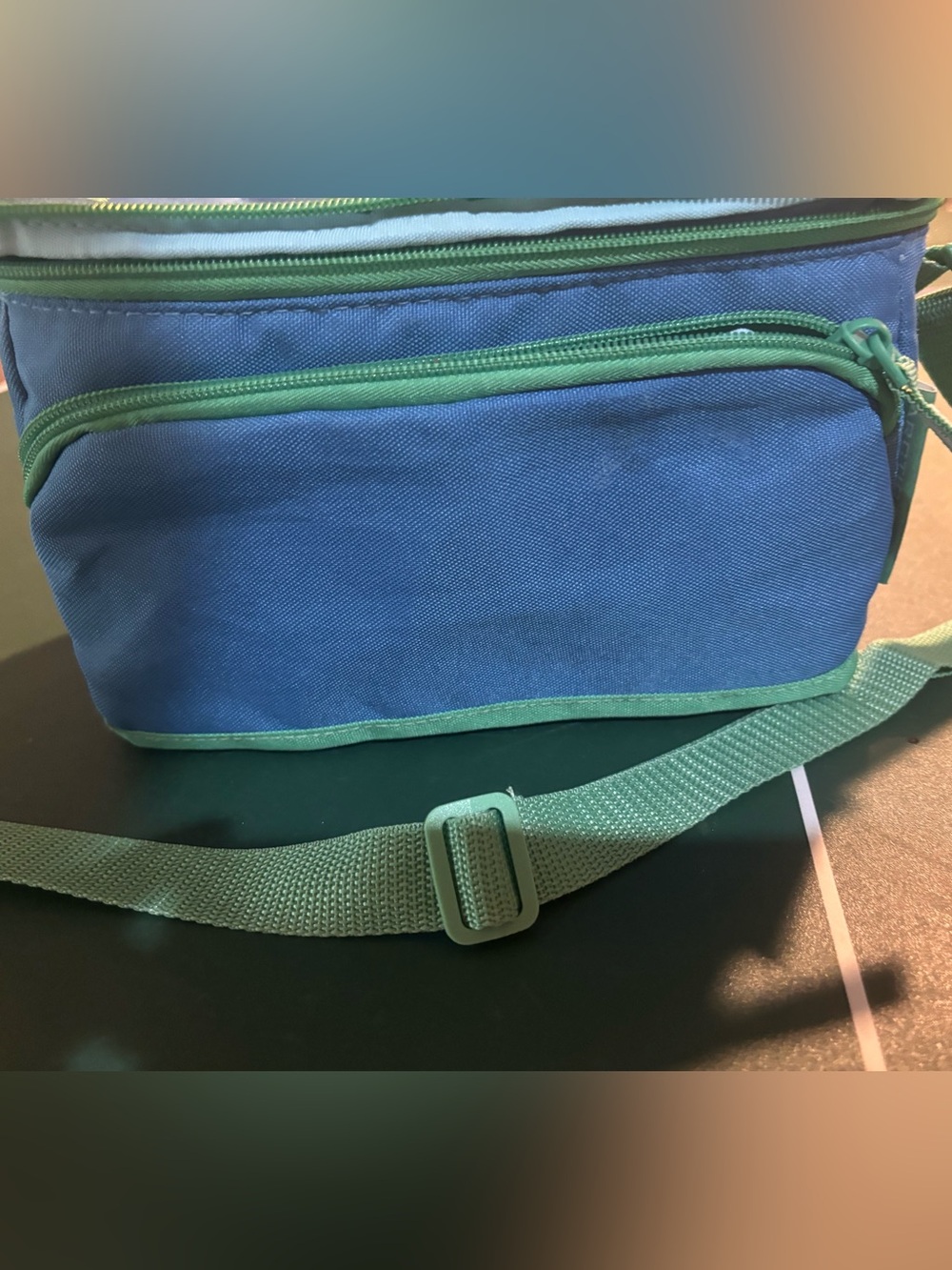Insulated Soft Lunch Bag Cooler Blue & Green Adjustable Shoulder Strap